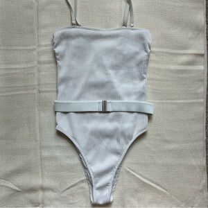 Abercrombie & Fitch White Ribbed One Piece Swimsuit